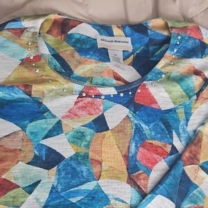 Alfred Dunner Women's Multicolor Geometric Long Sleeve Top